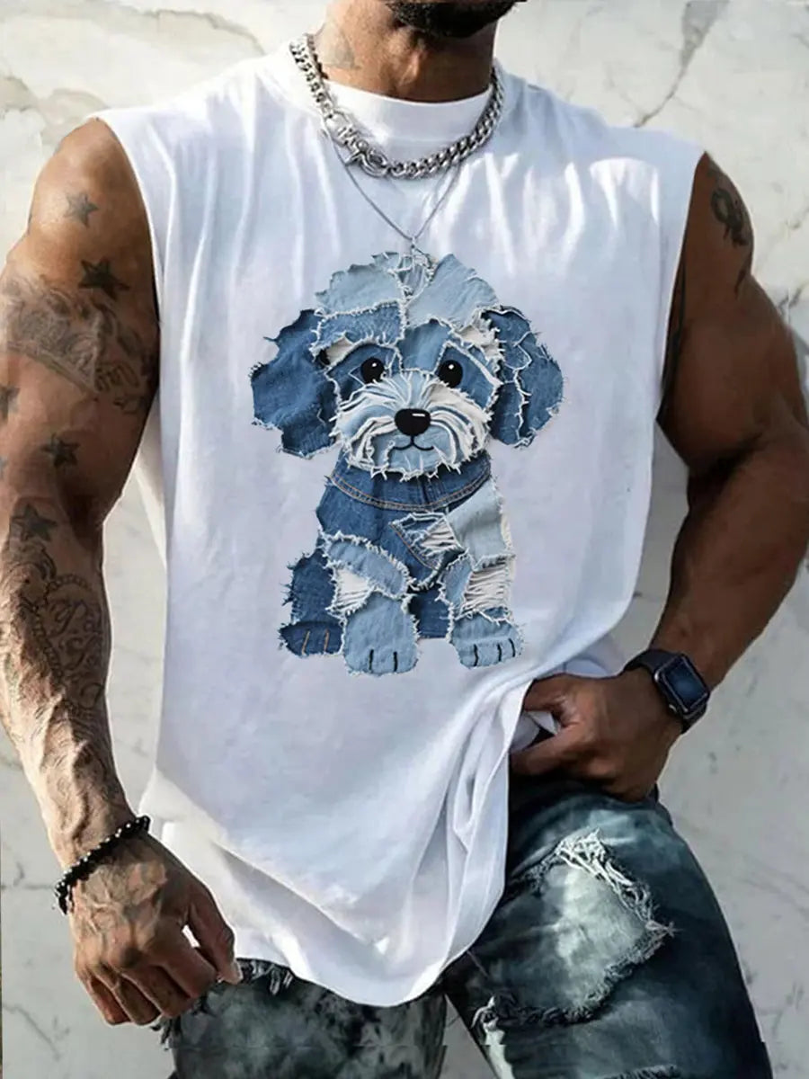 Herren niedliches Hunde muster Patchwork Art Tank Top