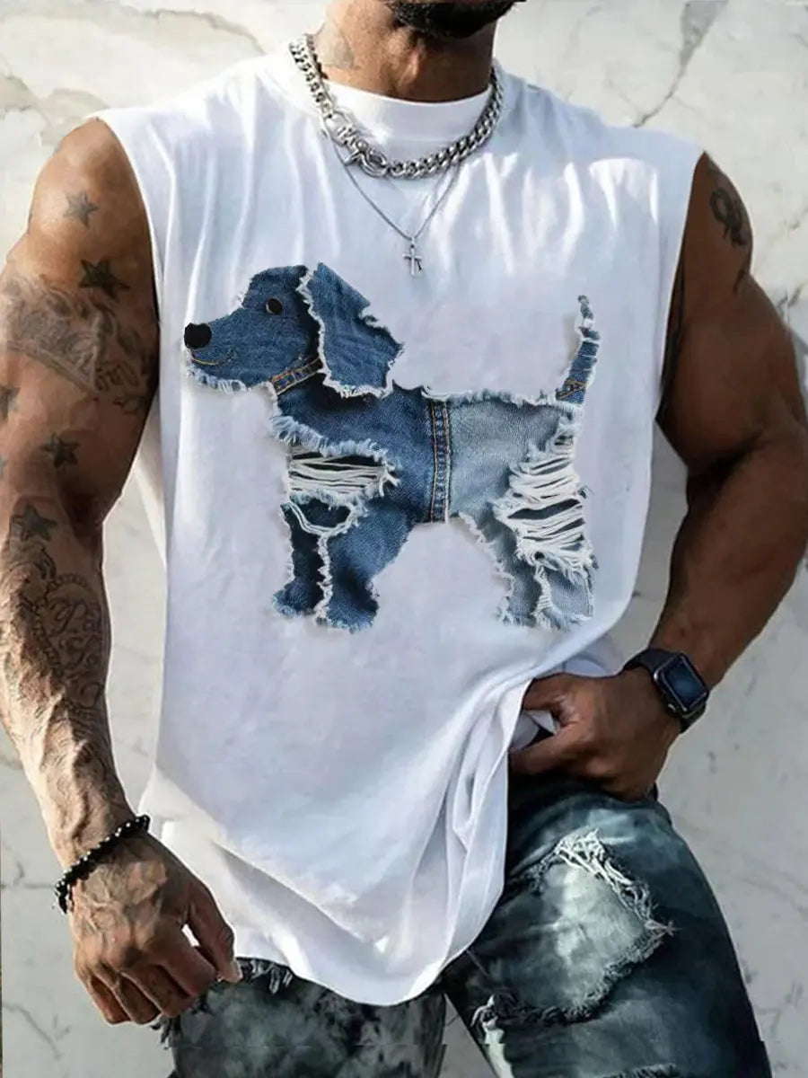 Herren niedliches Hunde-Patchwork-Kunst-Tank-Top