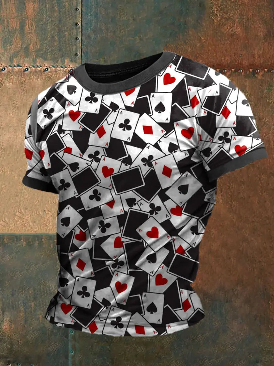 Herren Poker Karten Kunstdruck Kurzarm T-Shirt