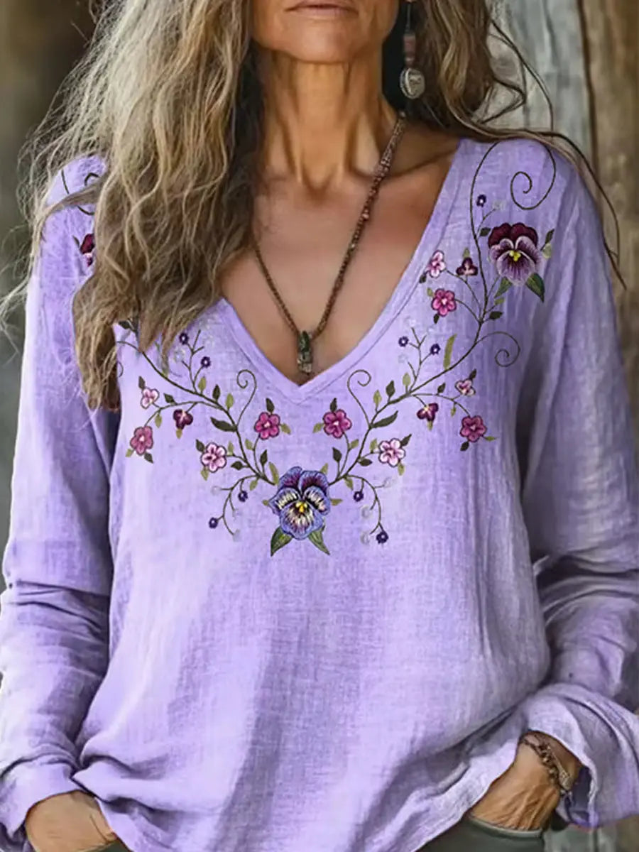 Damen-Alzheimer-T-Shirt mit V-Ausschnitt und langen Ärmeln