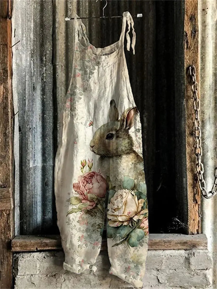 Damen Eatser Niedlich Bunny Bedruckte Baumwoll Leinen bequeme Hose