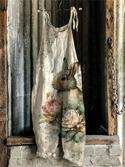 Damen Eatser Niedlich Bunny Bedruckte Baumwoll Leinen bequeme Hose