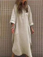 Frauen einfarbiges unregelmäßiges langes Baumwoll taschen kleid