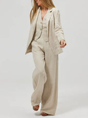 Damen Mode Weste Spleißen einfarbig Baumwolle und Leinen Freizeit anzug