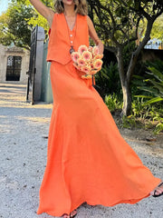 Frauen Sommer Baumwolle und Leinen Weste Rock Anzug