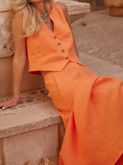 Frauen Sommer Baumwolle und Leinen Weste Rock Anzug