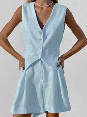 Damen Sommer Weste aus Baumwolle und Leinen Freizeit shorts zweiteiliger Anzug
