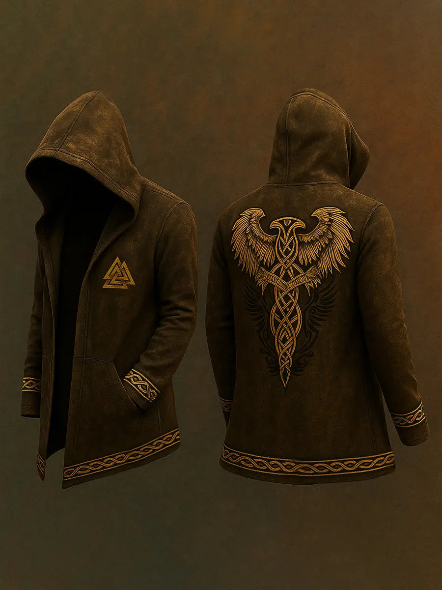 Herren Strickjacke mit Kapuze im Viking-Stil