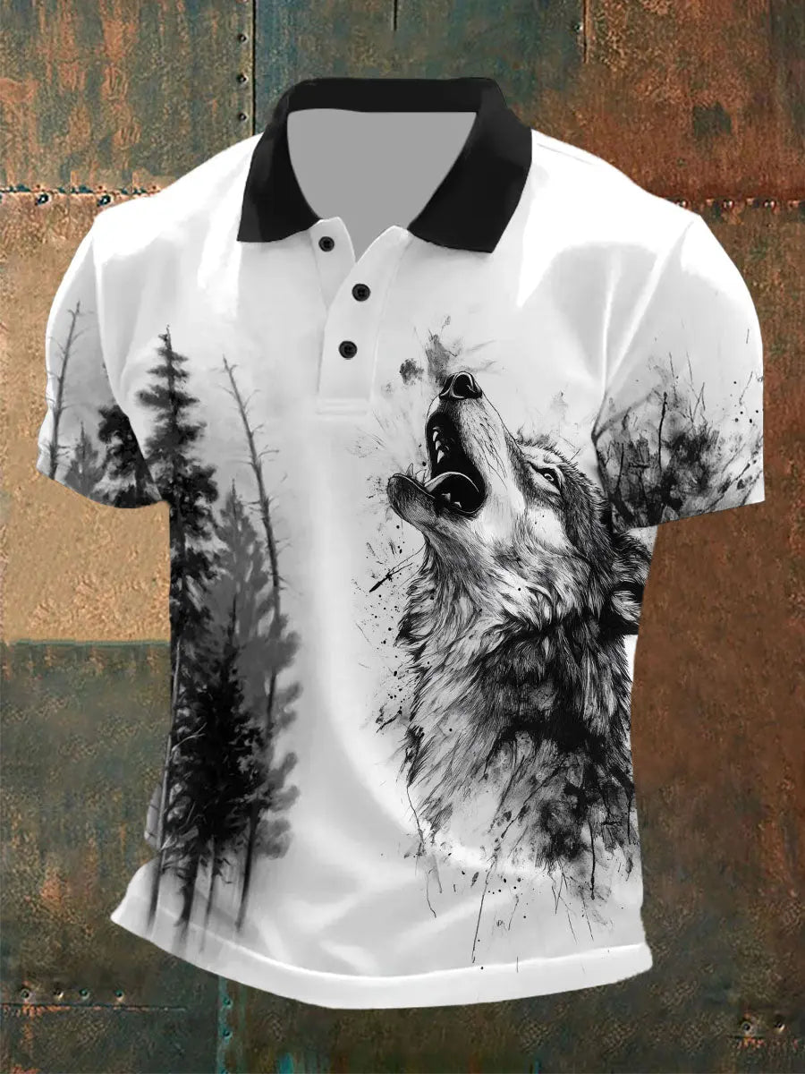 Gelegenheits oberteile mit Wolfs druck für Männer