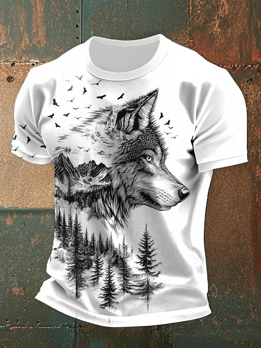 Herren Wolf Silhouette bedruckte lässige T-Shirts