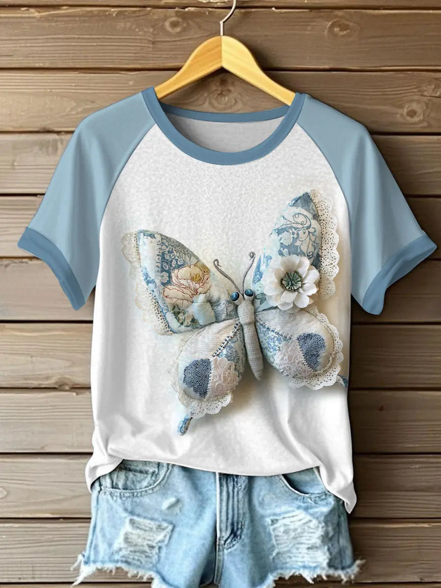 Freizeit-T-Shirts mit Schmetterlings druck für Frauen