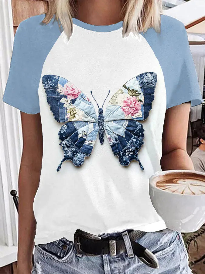 Freizeit-T-Shirts mit Schmetterlings druck für Frauen