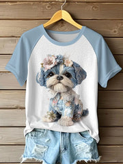 Damen-Hunde-Print-Freizeit-T-Shirts