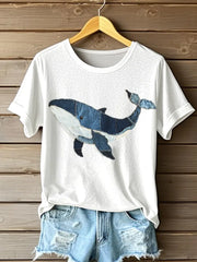 Frauen Wal muster Patchwork Kunst T-Shirt