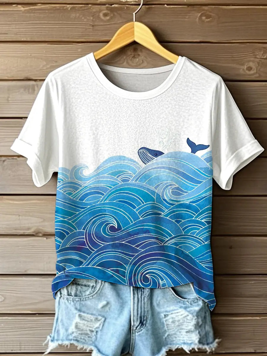 Frauen-Walkunst-Druck-Kurzarm-T-Shirt