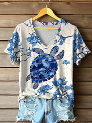 Damen-Blumen schildkröten druck lässig T-Shirt