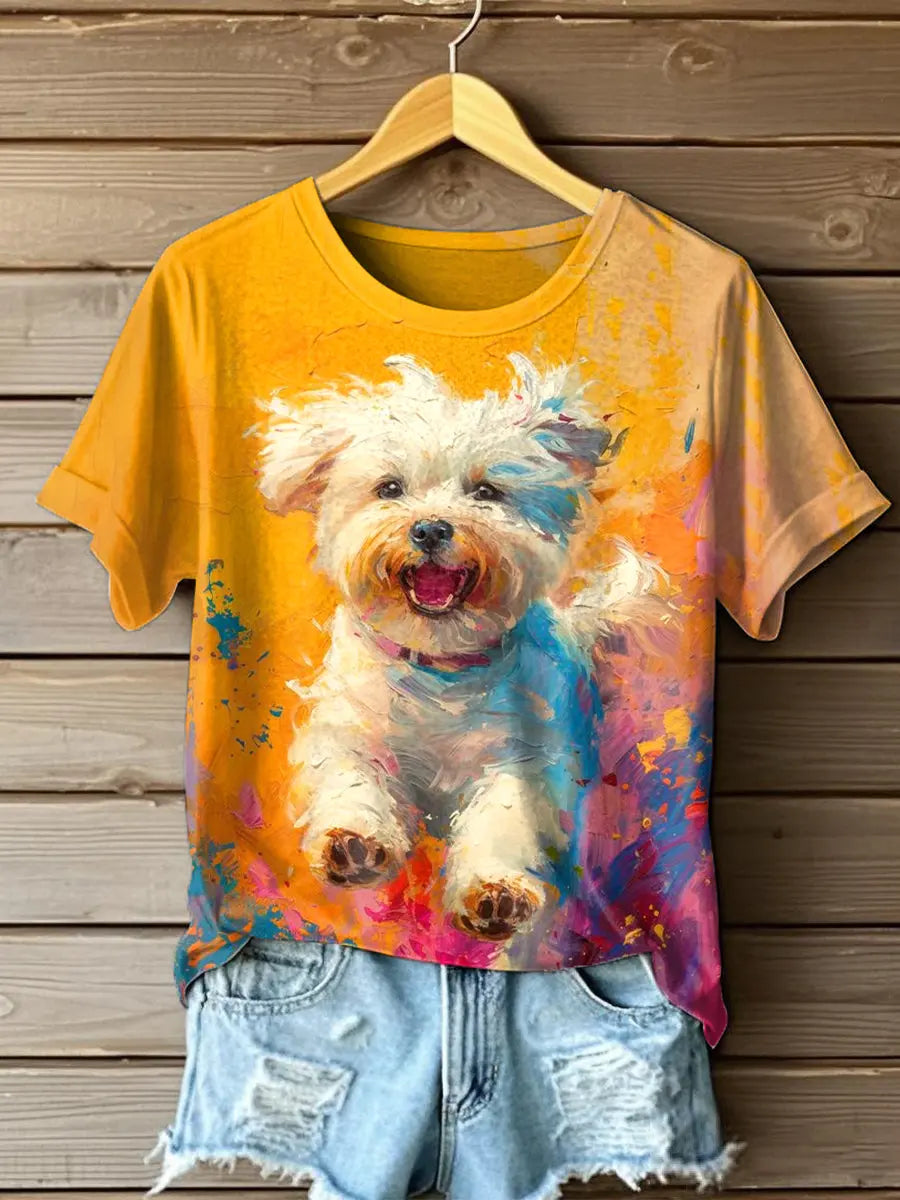 Frauen niedliches Hunde ölgemälde Kunst Vintage T-Shirt