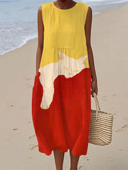 Frauen niedliches Katzen-Kunstdruck-Leinen kleid