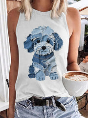 Frauen niedliches Hunde muster Patchwork Art Tank Top