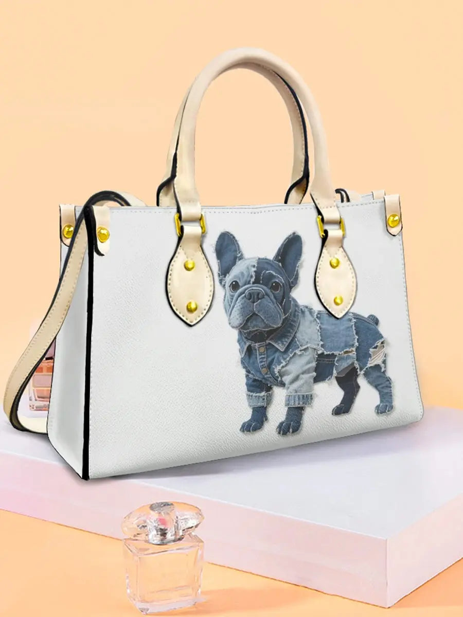 Damen Bulldog Patchwork Kunst Leder Umhängetasche