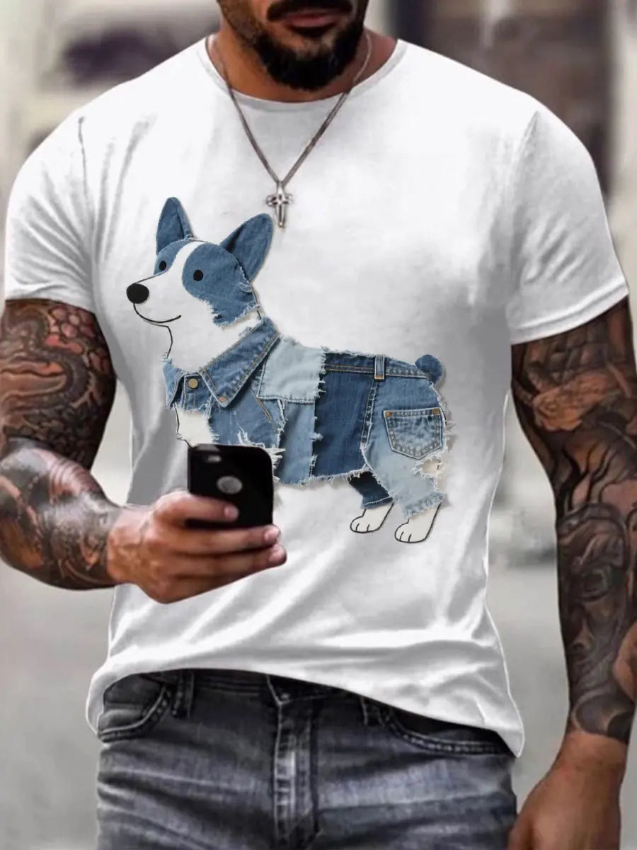 Herren Lovely Corgi Muster Patchwork Kunst T-Shirt