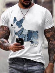 Herren Lovely Corgi Muster Patchwork Kunst T-Shirt
