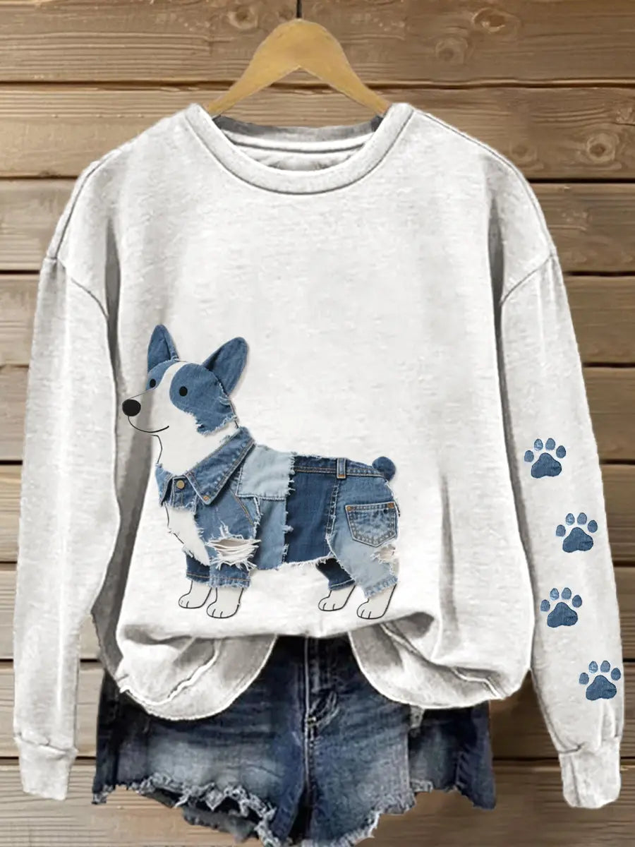 Frauen schöne Corgi Muster Patchwork Kunst Sweatshirt