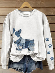 Frauen schöne Corgi Muster Patchwork Kunst Sweatshirt