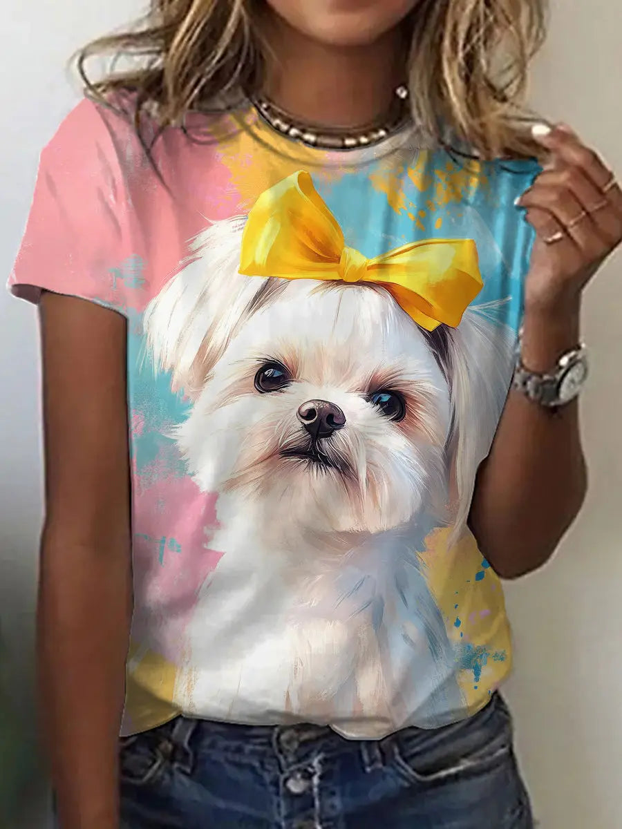 Frauen Ölgemälde Kunst Hunde druck T-Shirt