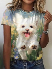 Frauen Hund Ölgemälde Kunstdruck T-Shirt