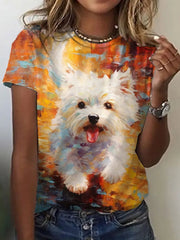 Frauen Hund Ölgemälde Kunstdruck Vintage T-Shirt
