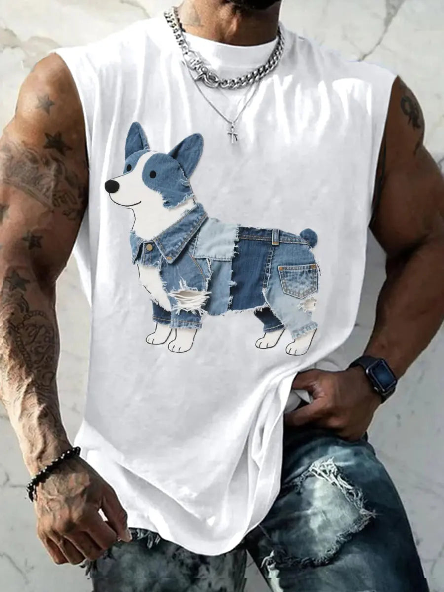 Herren Lovely Corgi Muster Patchwork Art Tank Top