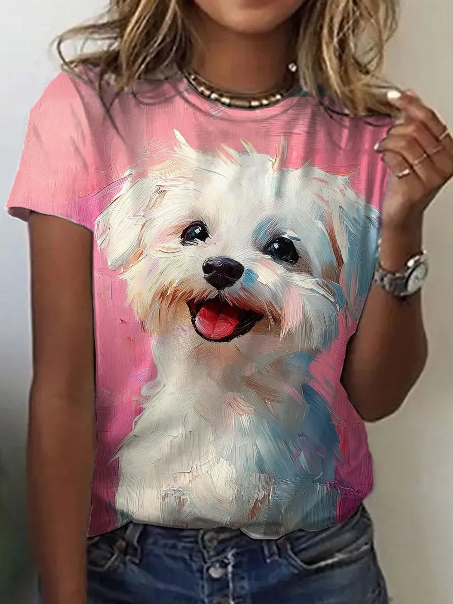 Frauen niedliches Hunde ölgemälde Kunstdruck T-Shirt