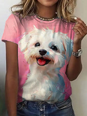 Frauen niedliches Hunde ölgemälde Kunstdruck T-Shirt