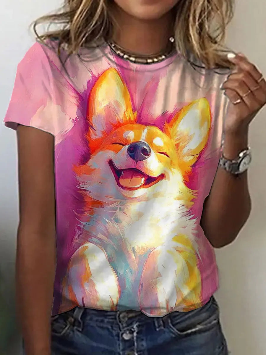 Frauen Hund Ölgemälde Kunstdruck T-Shirt
