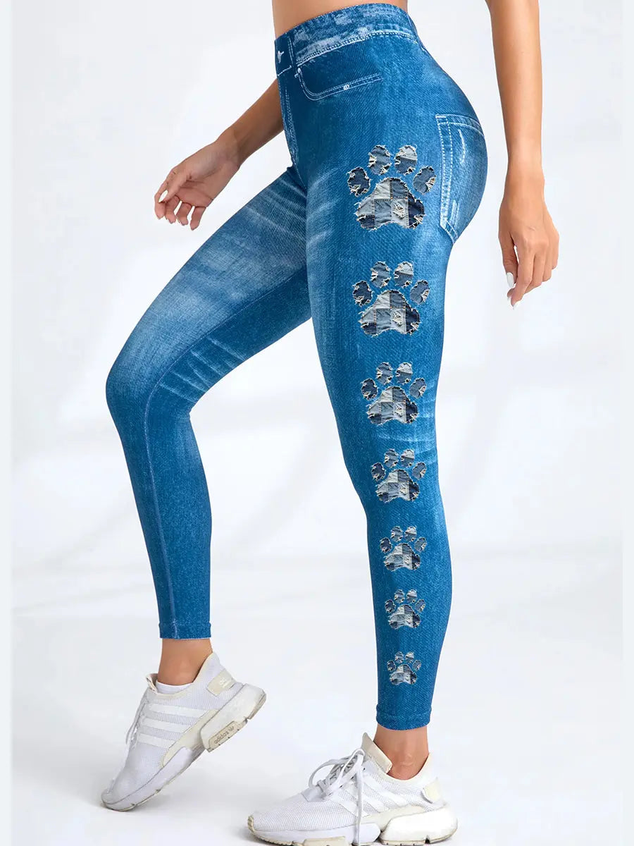 Damen-Denim-Pfoten-Leggings