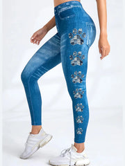 Damen-Denim-Pfoten-Leggings