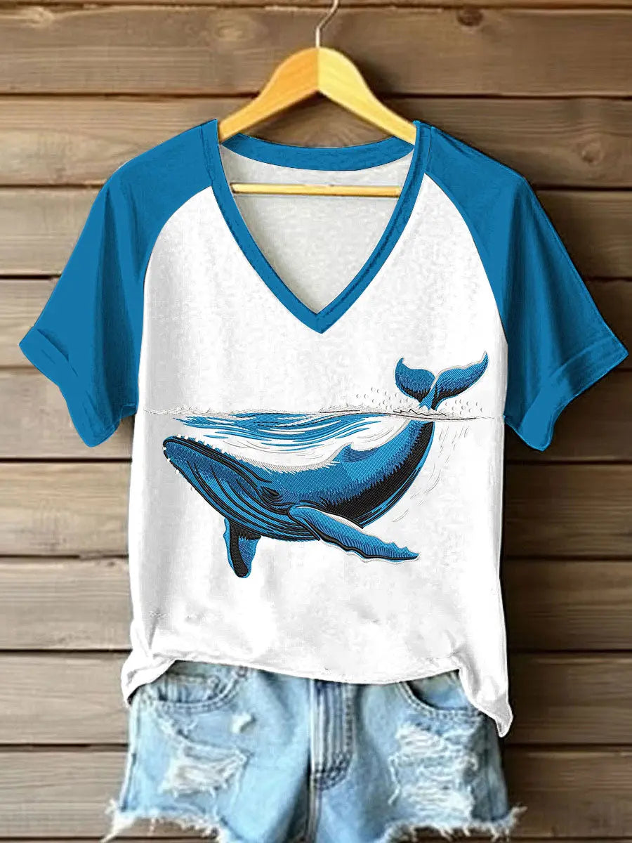 Bedrucktes T-Shirt mit V-Ausschnitt für Damen-Seewal