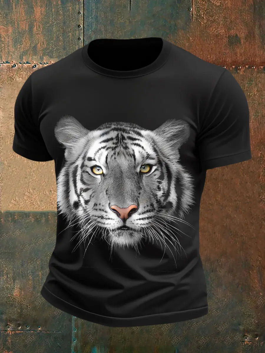 Herren T-Shirts mit weißem Tiger gesicht