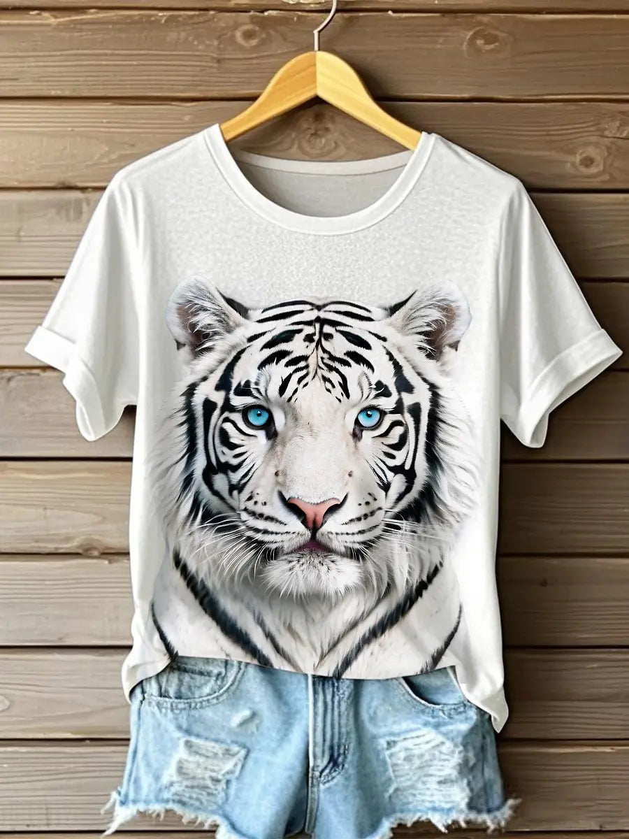 Frauen weiße Tiger Gesicht Spaß Print Freizeit T-Shirts