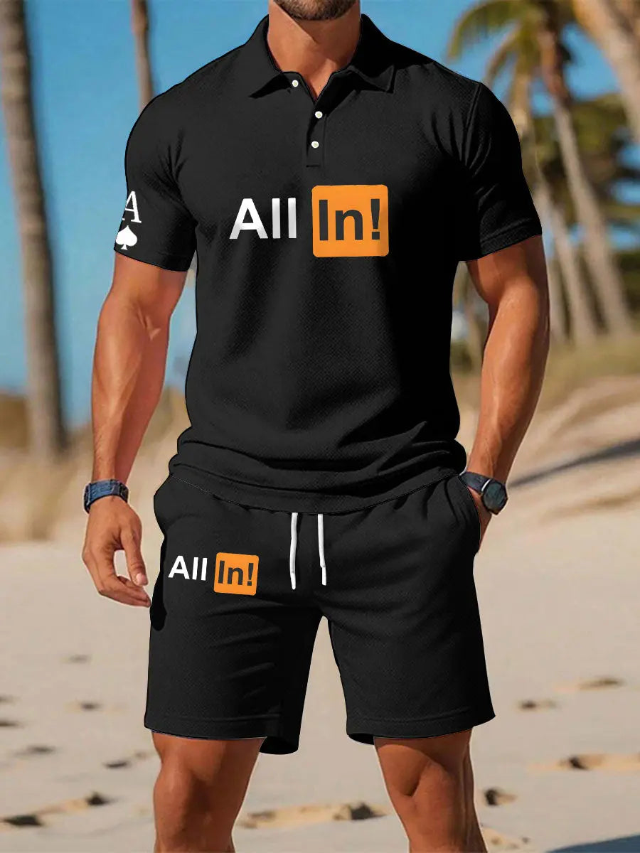 Men's poker short-sleeved shorts two-piece set