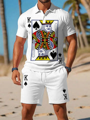 Men's poker short-sleeved shorts two-piece set