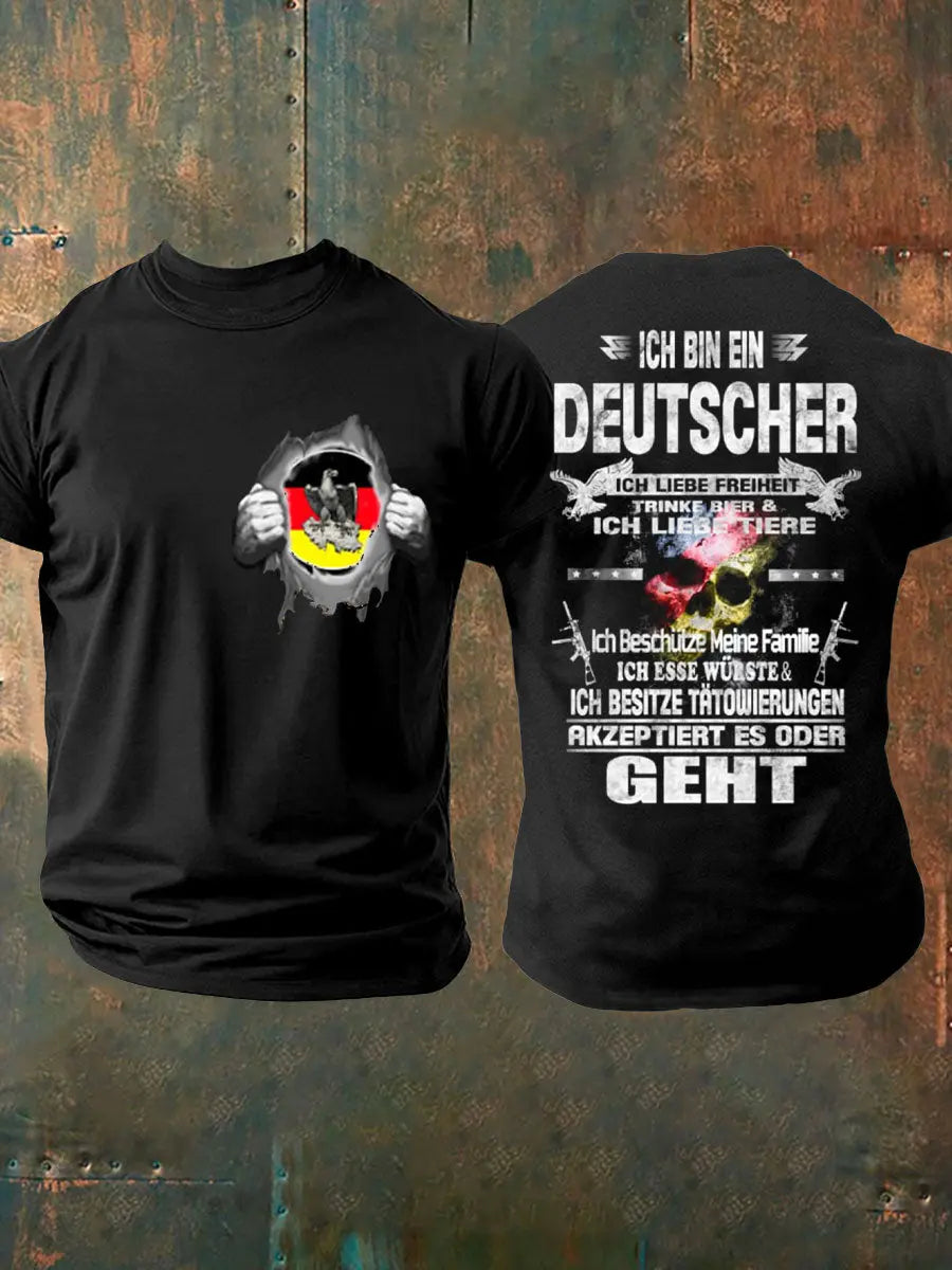 Bedrucktes T-Shirt mit deutscher patriotischer Flagge für Männer