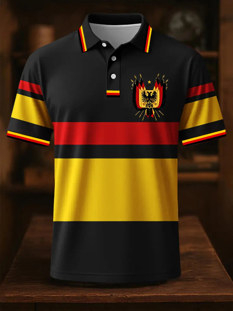 Männer schwarz rot und gelb bedruckt kurzärmliges Hemd