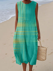 Damen grün Kontrast farbe Leinen kleid