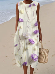 Damen-Leinen kleid mit Blumenmuster