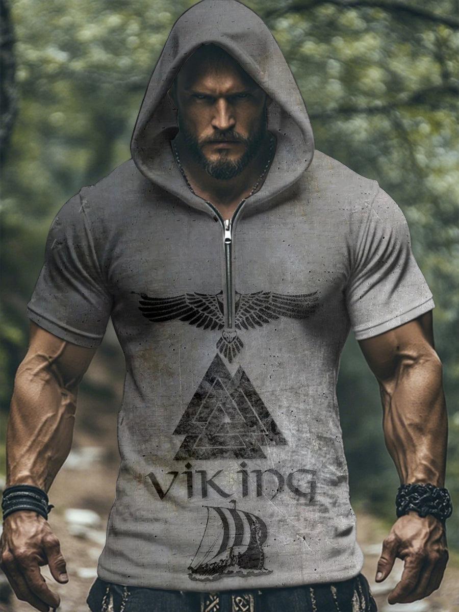 Kurzarm-Kapuzen shirt für Herren Viking