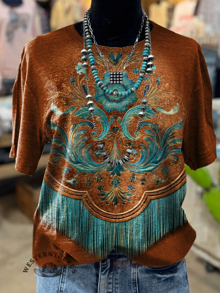 Frauen lässig Western Print T-Shirt