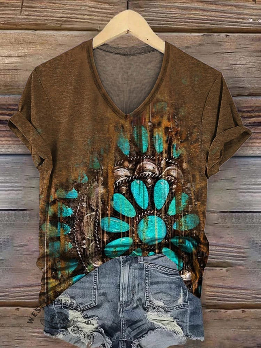 Frauen lässig Western Print T-Shirt