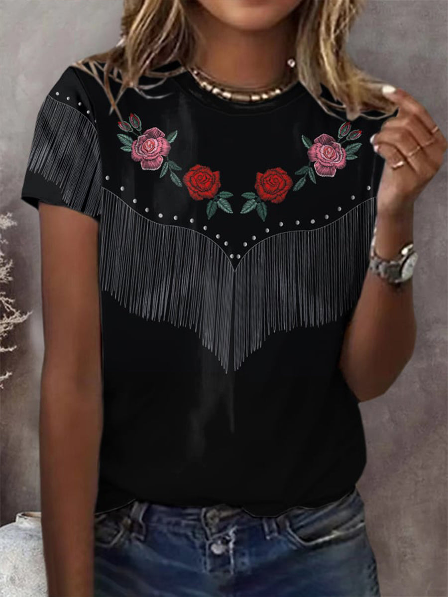 Frauen Western Print T-Shirt